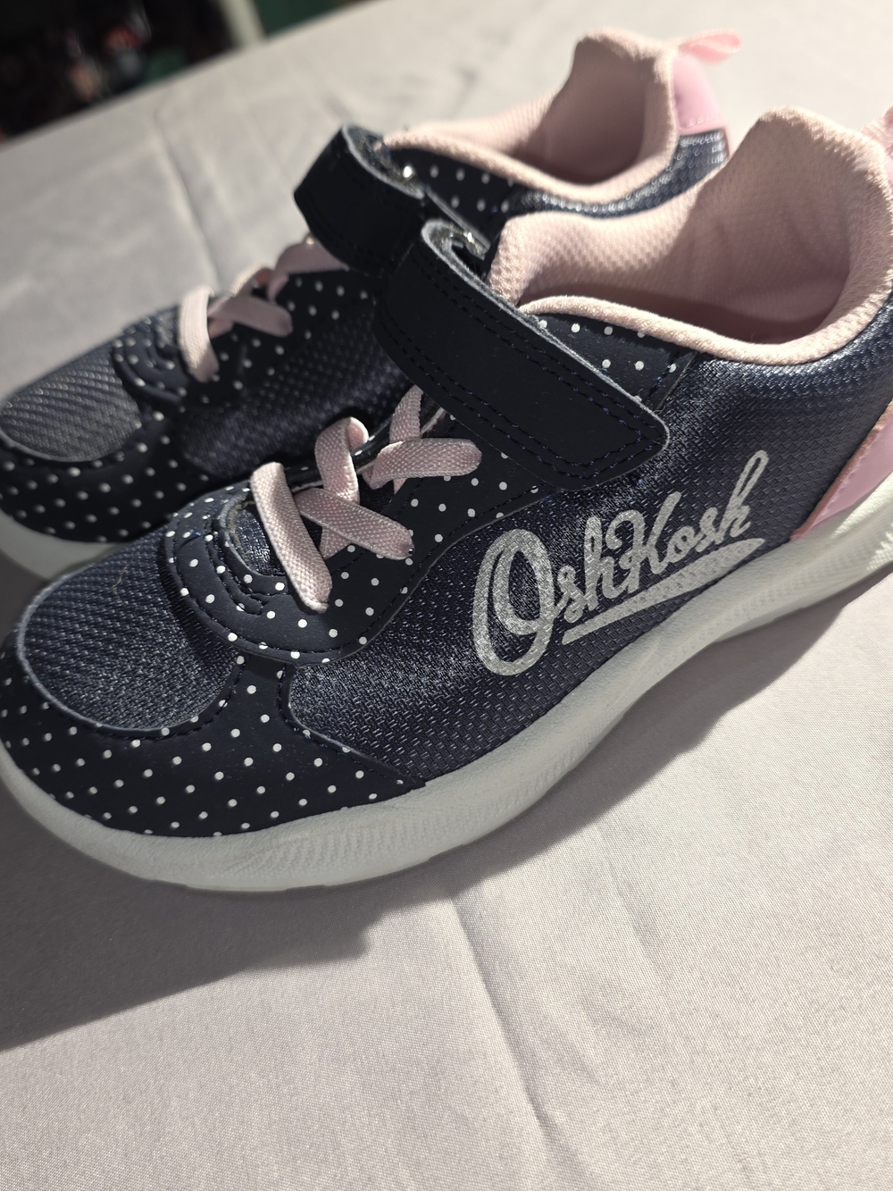 OshKosh B'gosh Girls Navy and Pink Polka Dot Kids Sneakers